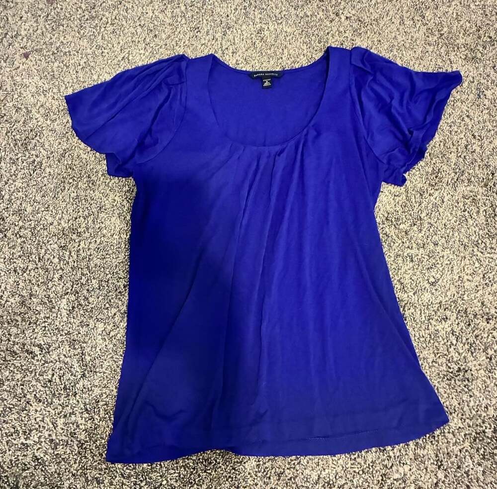 Banana Republic Royal Blue Scoop Neck Pleated Front Flutter Short Sleeve Top M